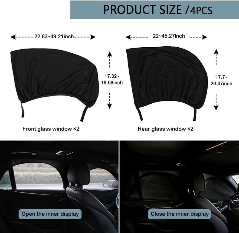Turcee 4PCS Car Window Shades with Zipper,Breathable Car Window Cover Baby Window Shades for Car,Camping Essentials Side Window Sun Shade for Privacy Protection Fits Most Cars - Image 2